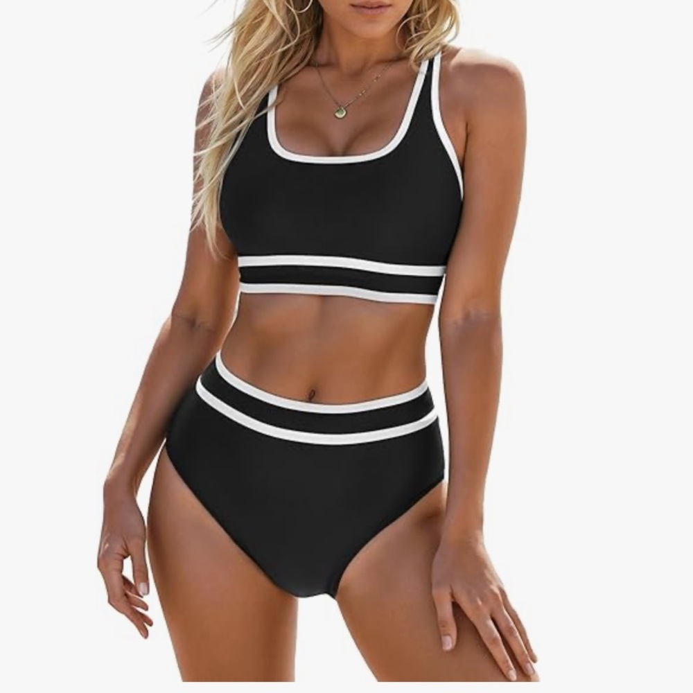 NWT black high waisted bikini, sz L